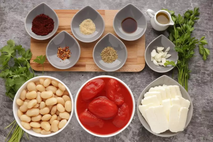 Ingredients for Smoky Tomato and Halloumi Bake