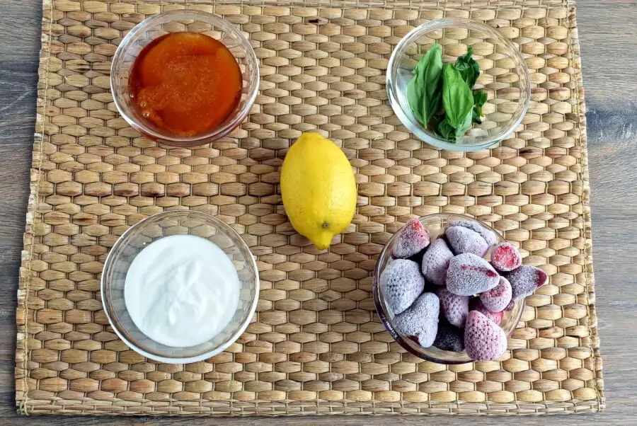 Ingredients for Strawberry Basil Frozen Yoghurt