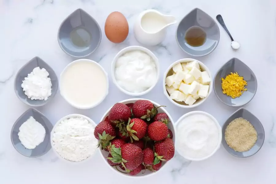 Ingredients for Strawberry Shortcake Cobbler