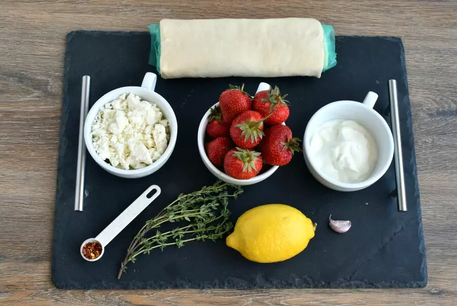 Ingredients for Strawberry Feta and Thyme Tart