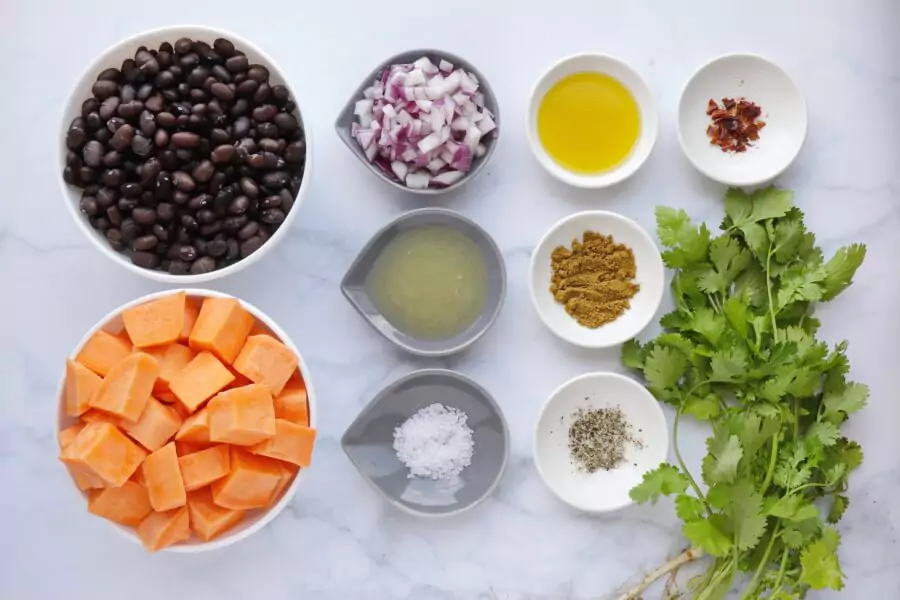 Ingredients for Vegan Black Bean and Sweet Potato Salad