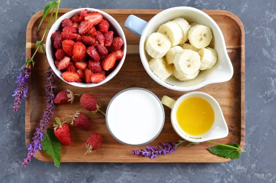 Ingredients for Vegan Coconut Milk Strawberry-Banana Pops