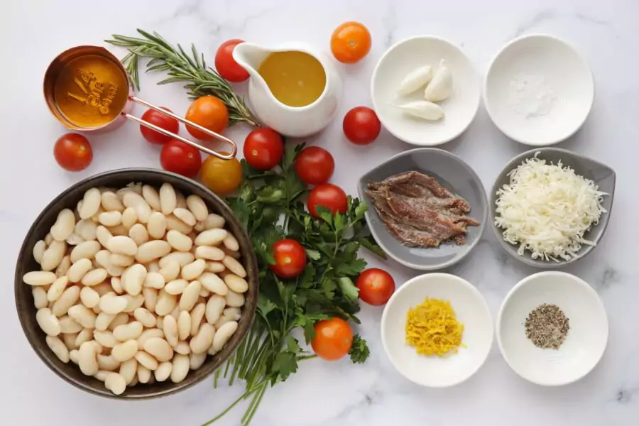 Ingredients for White Bean and Cherry Tomato Salad