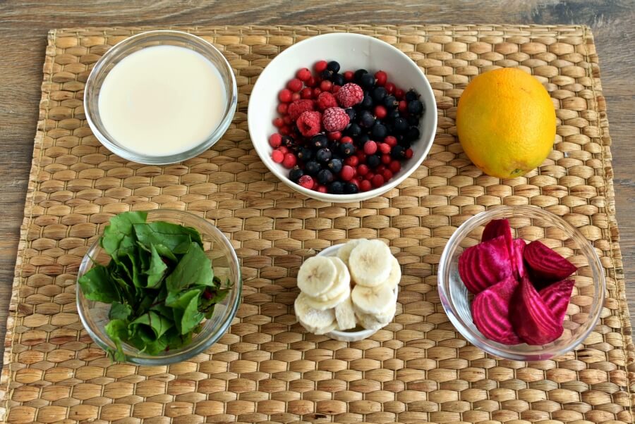 Ingridiens for Berry and Beet Green Smoothie