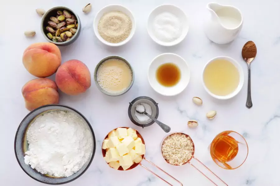 Ingredients for Bourbon-Honey Peach Galette with Pistachios