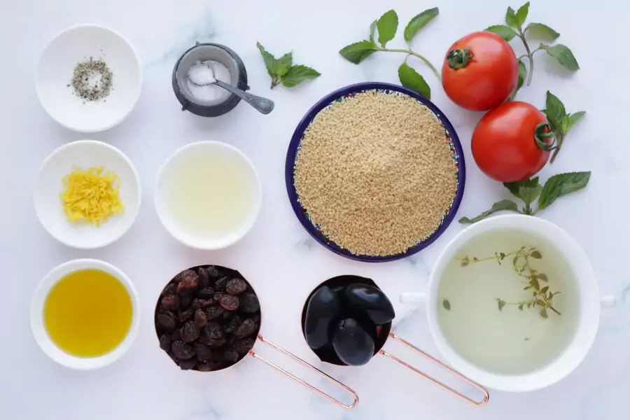 Ingredients for Couscous Salad with Olives and Raisins