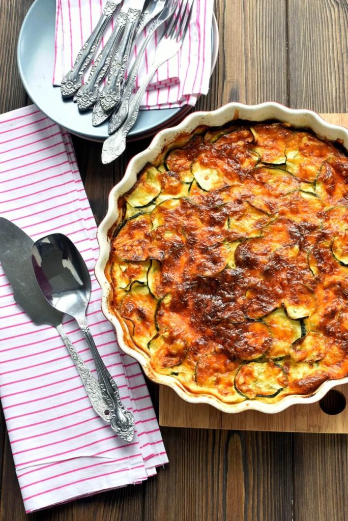 A No Crust, Zucchini Sliced, Crispy Melted Cheese Quiche