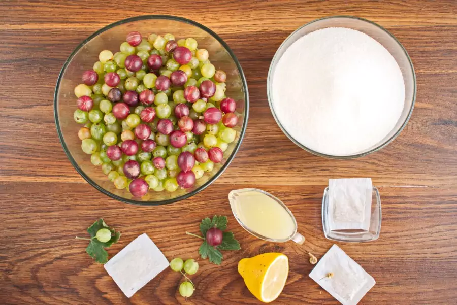 Ingredients for Gooseberry and Chamomile Jam