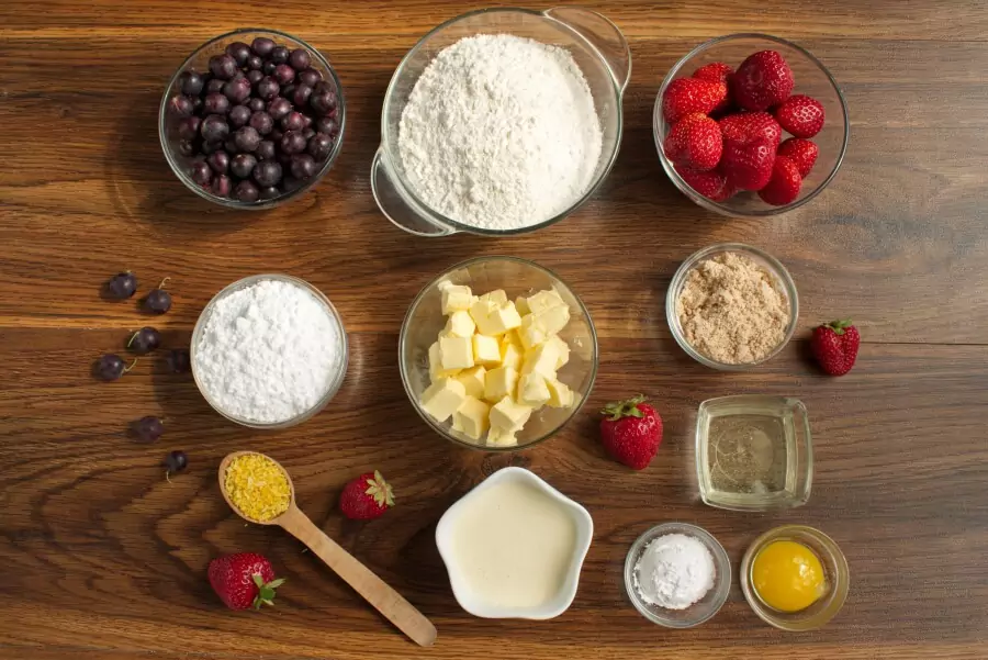 Ingredients for Gooseberry and Strawberry Galette