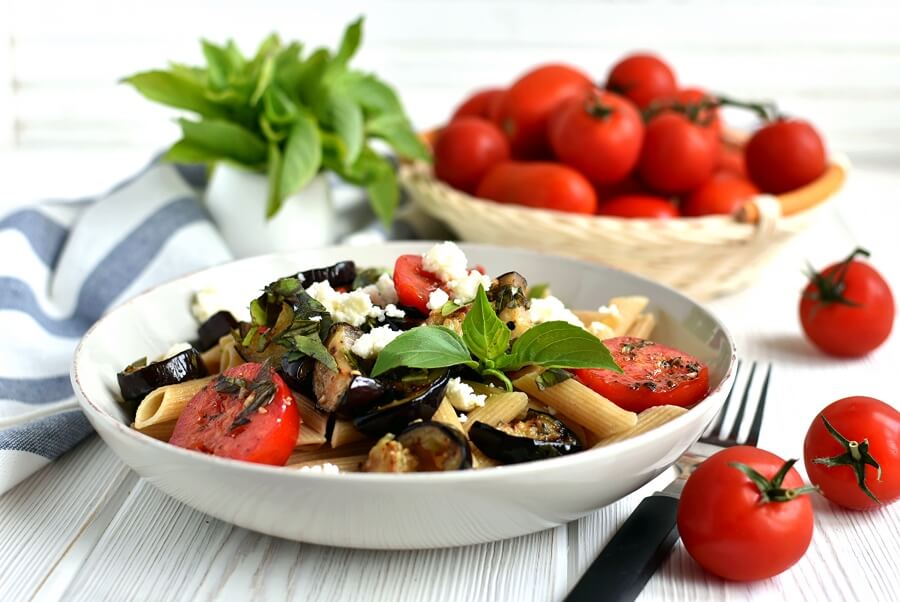 Grilled Eggplant and Tomato Pasta