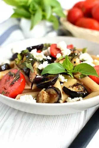 Grilled Eggplant and Tomato Pasta