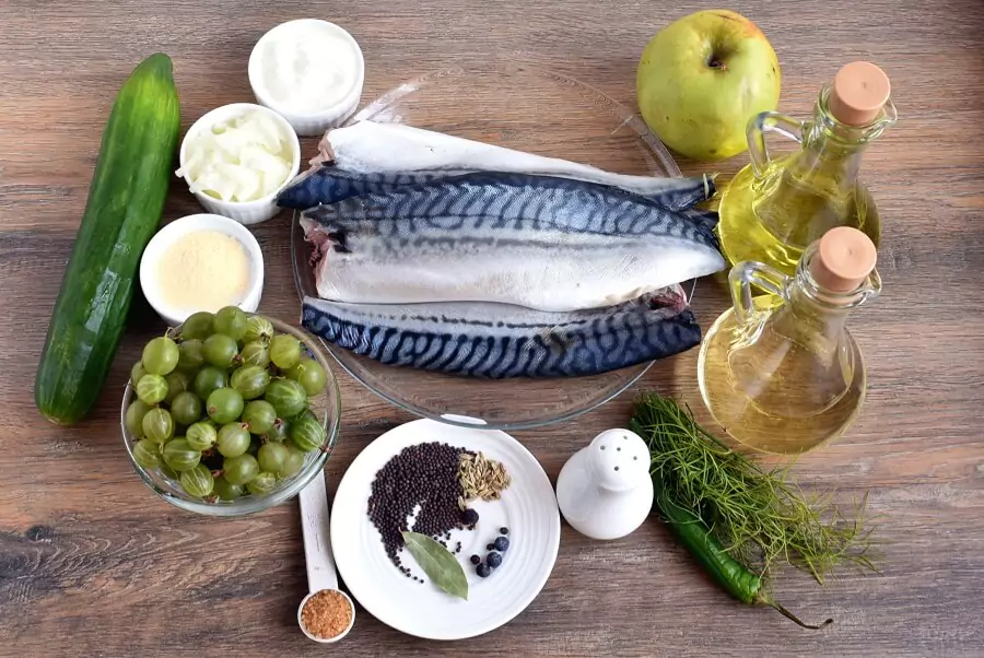 Ingredients for Grilled Mackerel with Pickled Gooseberry Ketchup