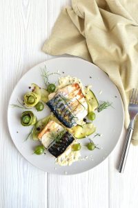 Grilled Mackerel with Pickled Gooseberry Ketchup