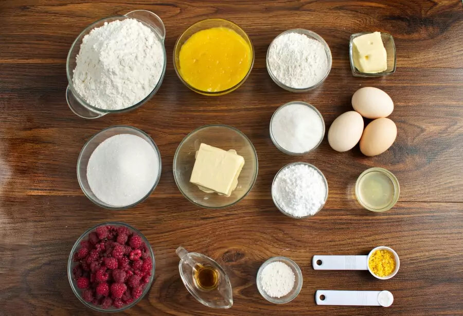 Ingredients for Lemon and Raspberry Coffee Cake