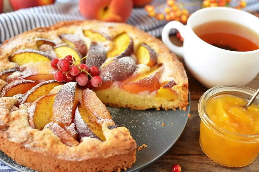 Peach Kuchen Recipe-How To Make Peach Kuchen-Delicious Peach Kuchen