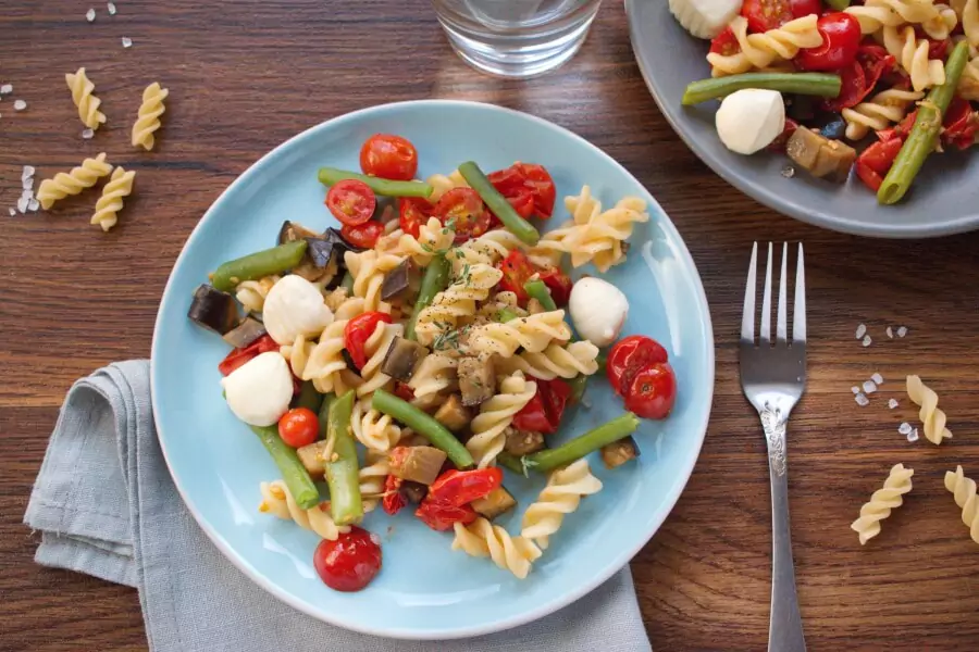 Perfect Pasta Salad with Tomatoes and Eggplant