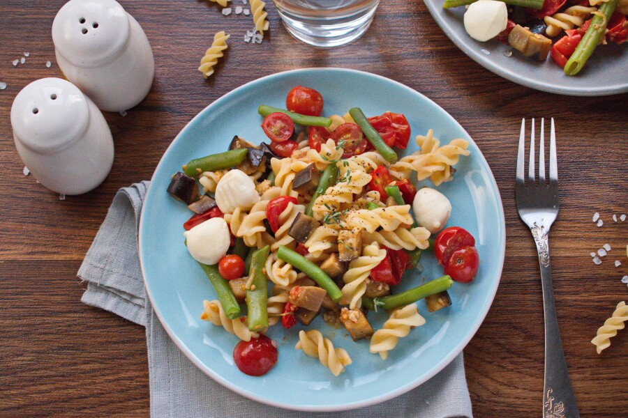 How to serve Perfect Pasta Salad with Tomatoes and Eggplant