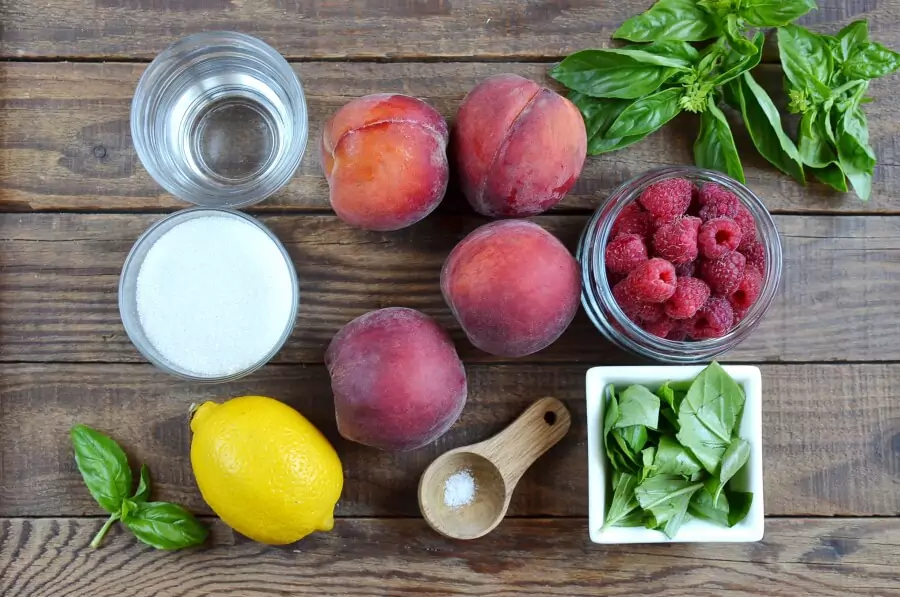 Ingredients for Raspberries with Peach-Basil Sorbet