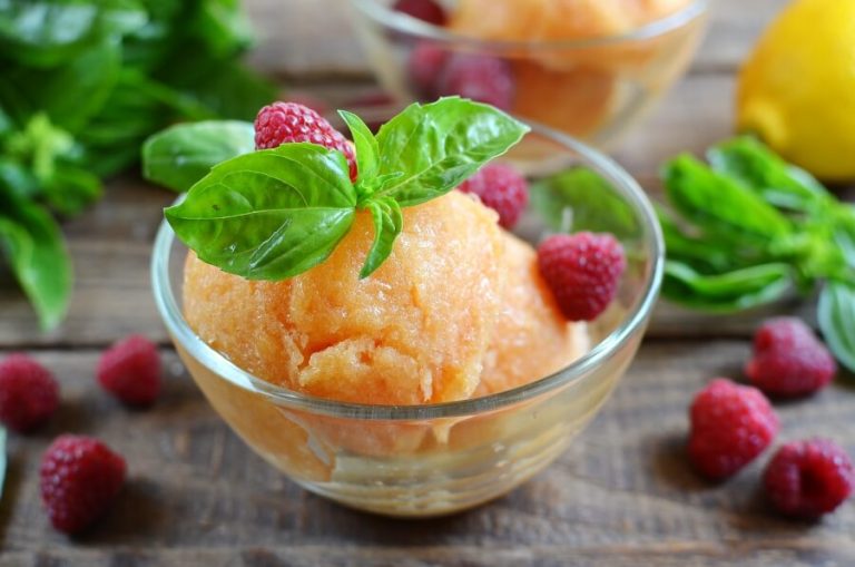 Step 7 - Raspberries with Peach-Basil Sorbet