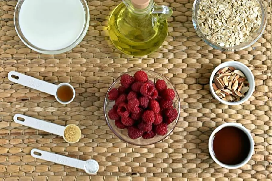 Ingredients for Vegan Raspberry Almond Baked Oatmeal
