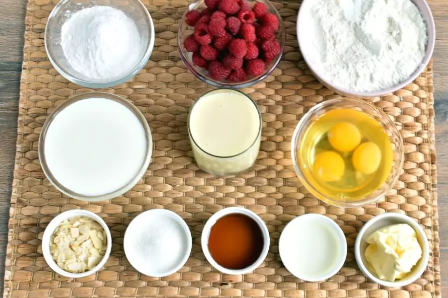 Ingredients for Raspberry Almond Poke Cake