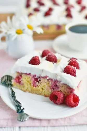 Raspberry Almond Poke Cake