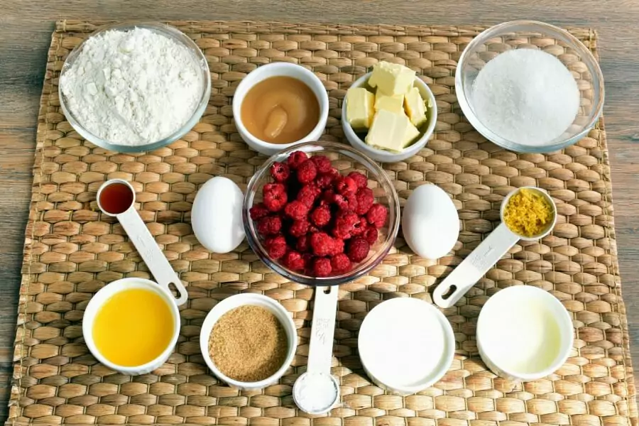 Ingredients for Raspberry Lemon Crumb Muffins