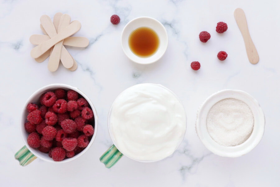 Ingridiens for Raspberry Vanilla Yogurt Popsicles