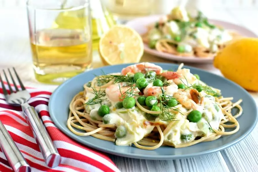 Shrimp and Leek Spaghetti
