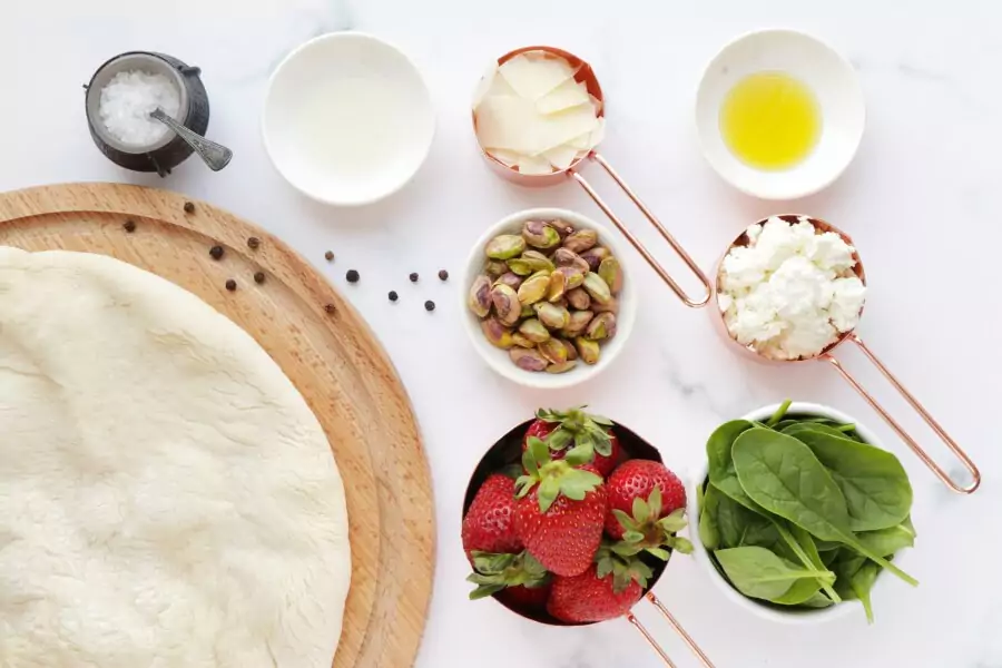 Ingredients for Strawberry, Pistachio and Goat Cheese Pizza