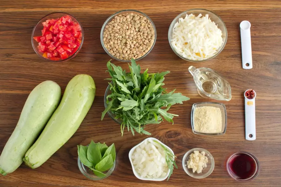 Ingredients for Stuffed Courgettes with Rocket Salad