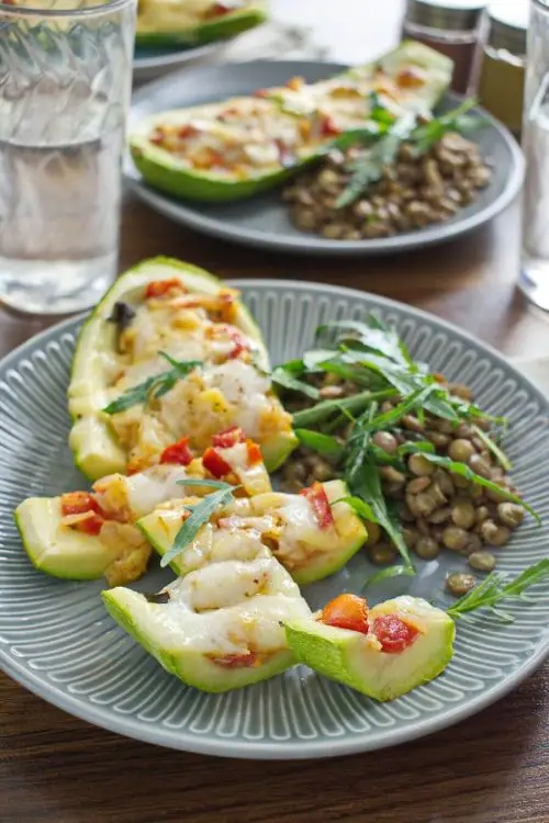 Stuffed Courgettes with Rocket Salad