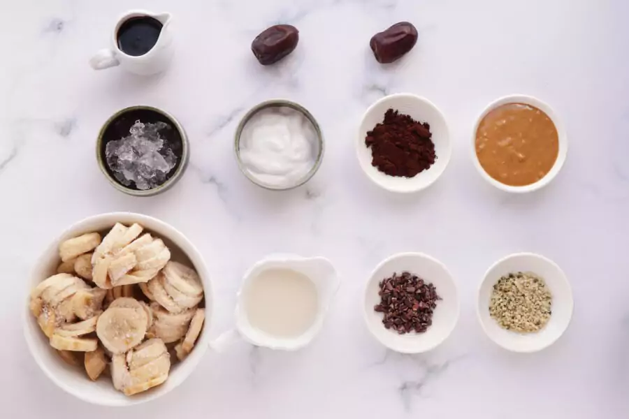 Ingredients for Vegan Chocolate Peanut Butter Banana Shake
