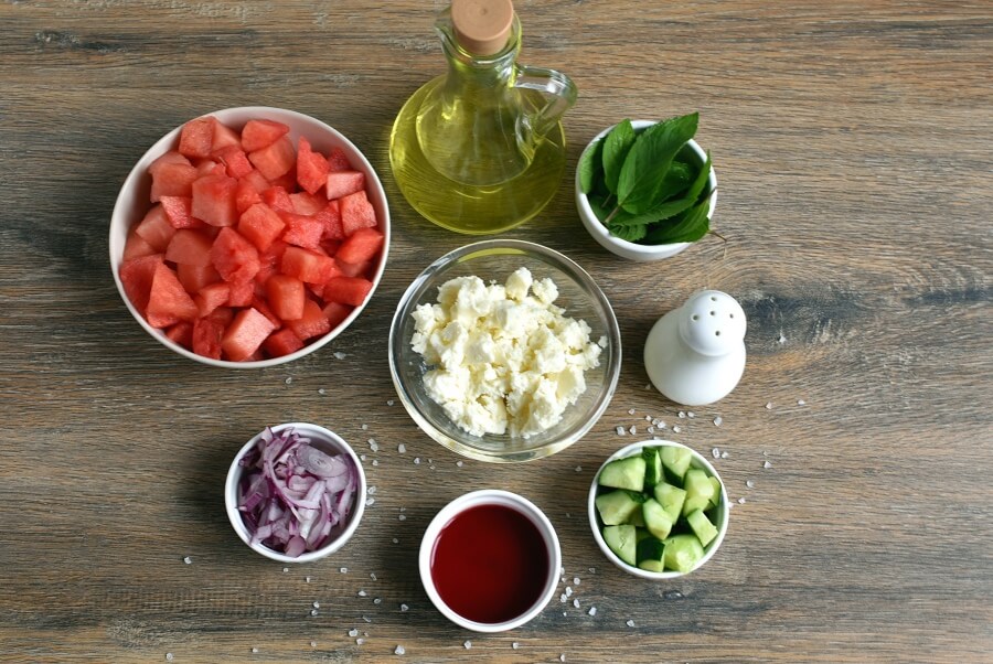 Ingridiens for Watermelon Feta Salad with Mint