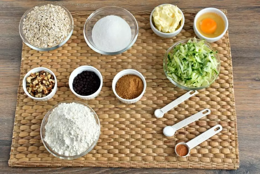Ingredients for Zucchini Oatmeal Chocolate Chip Cookies