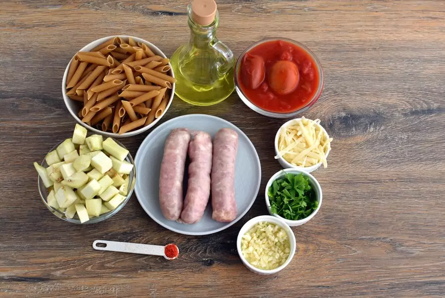 Ingredients for Baked Ratatouille-Sausage Penne