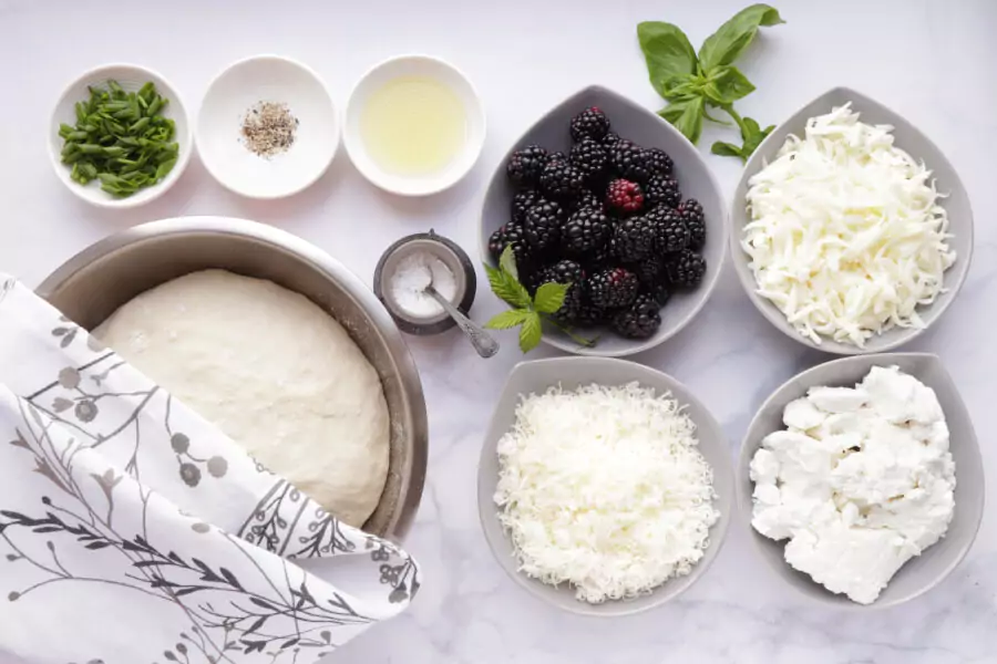 Ingredients for Blackberry Ricotta Pizza with Basil