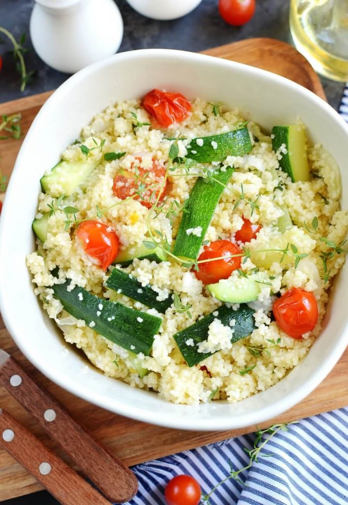 Healthy Couscous with Baby Tomatoes and Green Zucchini