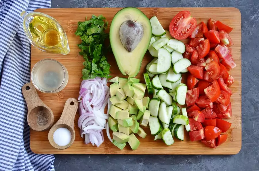 Ingredients for Cucumber Tomato and Avocado Salad