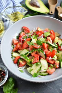 Cucumber Tomato and Avocado Salad