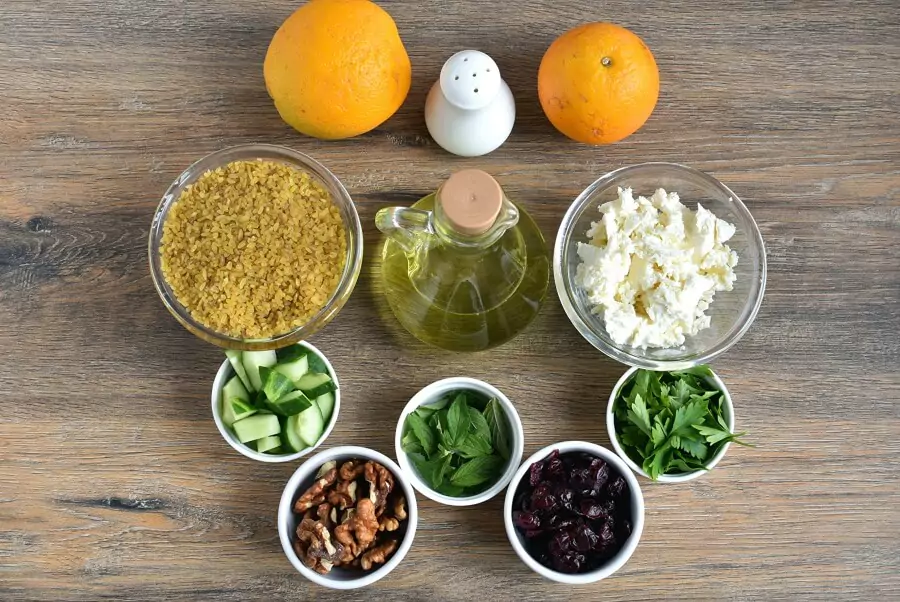 Ingredients for Fruited Tabbouleh with Walnuts and Feta