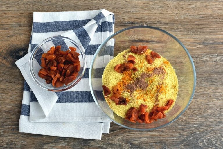 Step 1 - Golden Couscous with Apricots and Crispy Onions