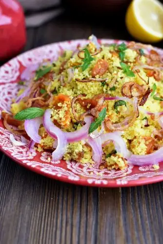 Golden Couscous with Apricots and Crispy Onions