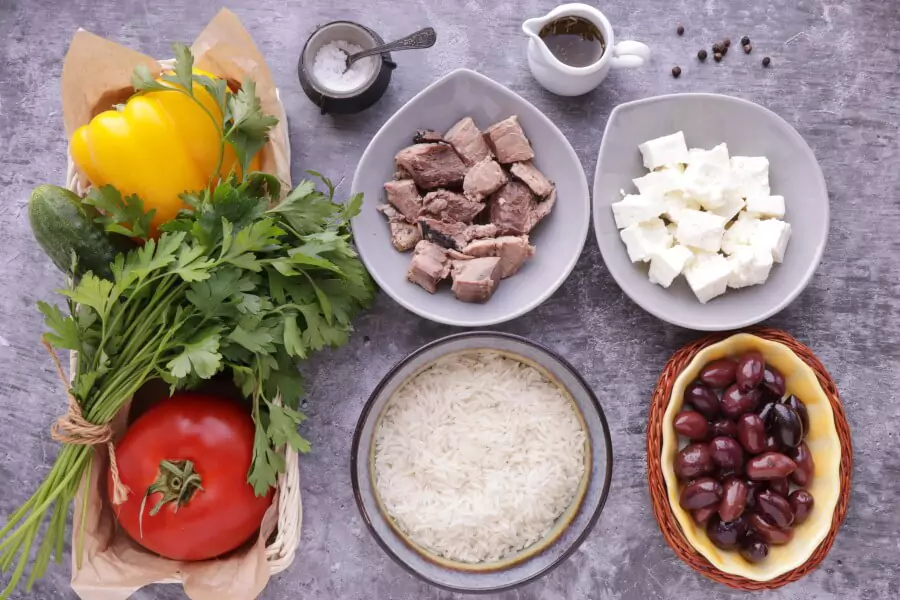 Ingredients for Greek Rice Salad