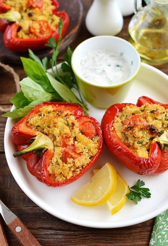 Lemon and Herb Couscous Stuffed Giant Red Peppers