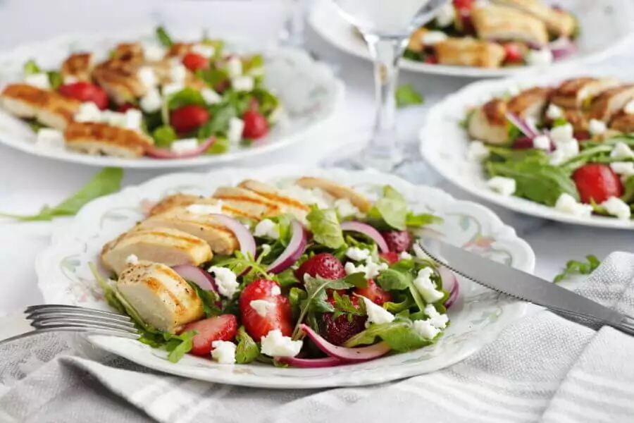 Grilled Chicken Salad with Strawberries and Feta