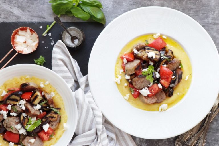 Step 8 - Grilled Sausage, Eggplant & Tomatoes with Polenta