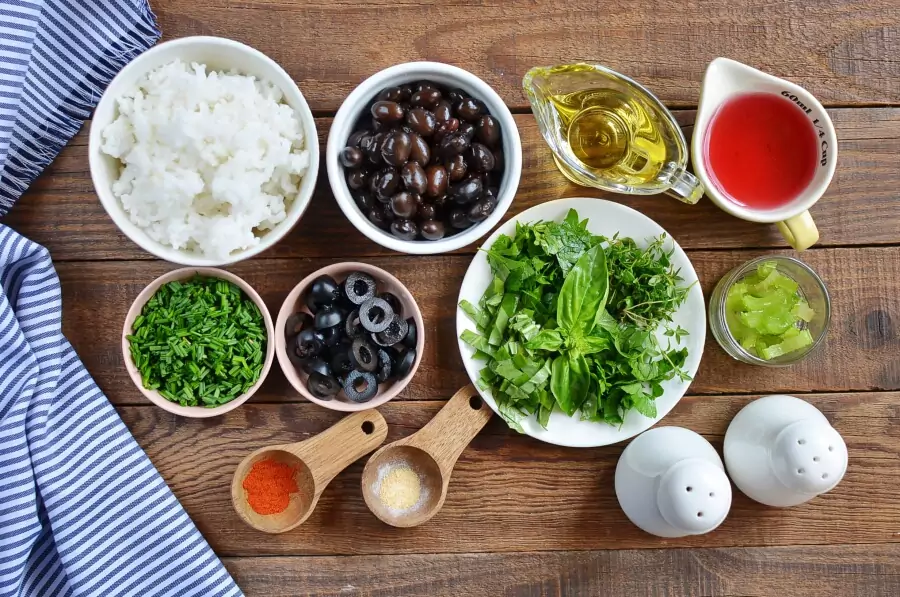 Ingredients for Herbed Rice with Spicy Black Bean Salad