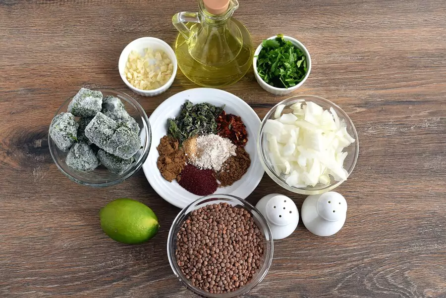Ingredients for Mediterranean Spicy Spinach Lentil Soup