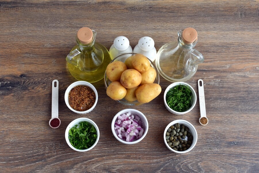 Ingridiens for Mediterranean-Style Mustard Potato Salad